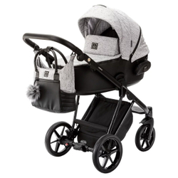 Детская коляска Adamex Porto 2 в 1 PO-PS12B (СВ.СЕР.БЕРЕЗКА+ЧЕРНАЯ КОЖА)