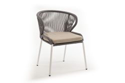 "Милан" стул плетеный из роупа, каркас алюминий белый шагрень, роуп светло-серый круглый, ткань бежевая
