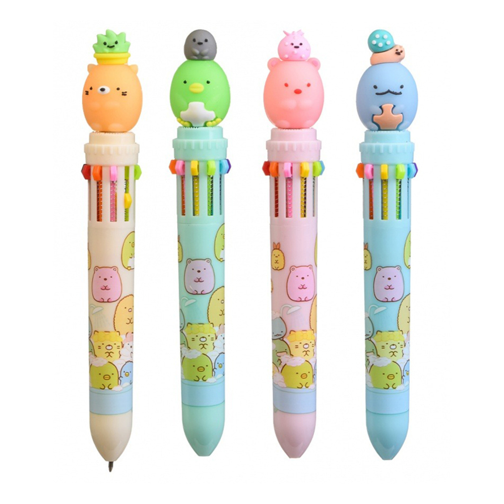 Ручка шариковая, автоматическая, 10в1, Basir, серия "Зверюшки", 10-ти цветная, с резиновой фигуркой, 36 шт