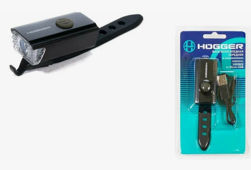 Фара HOGGER передняя, 1 суперъяркий диод 100 lm, 3 режима, крепеж на руль, аккумулятор, micro USB, алюминий (20/100)