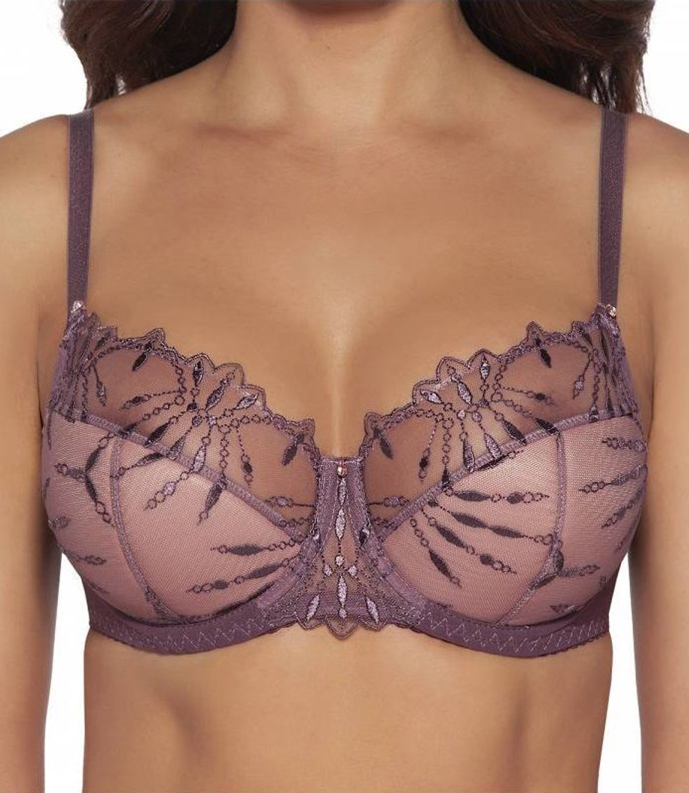 Бюстгальтер plus size на косточках с изысканной вышивкой (Размер: 75K) (Цвет: кофейный)