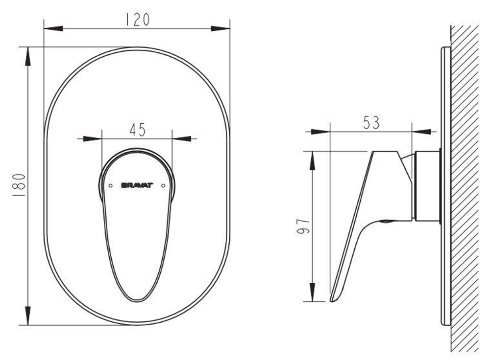 Смеситель встраиваемый в стену Bravat Drop (1-функц)