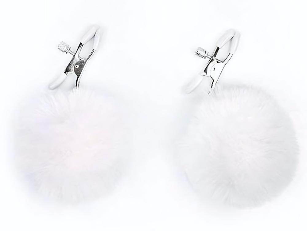 Зажимы для сосков с белым пушком (Цвет: белый)