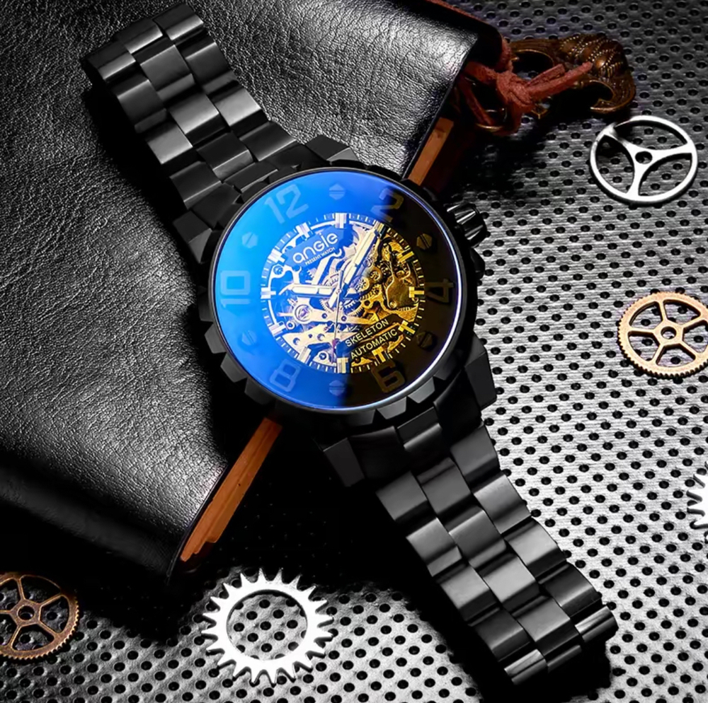 Часы наручные механические ANGIE PRESENT WATCH, тонированное сапфировое стекло, цвет черный