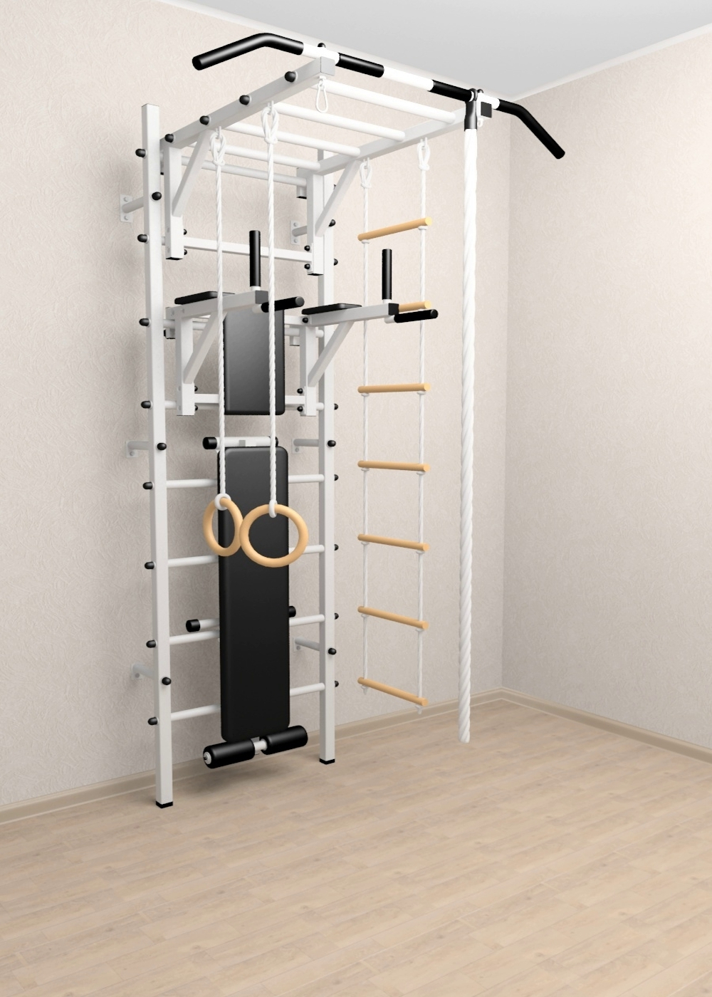 Шведская стенка Sv Sport 525 (Турник рукоход/Брусья/Скамья/Канат/Кольца/Лестница)