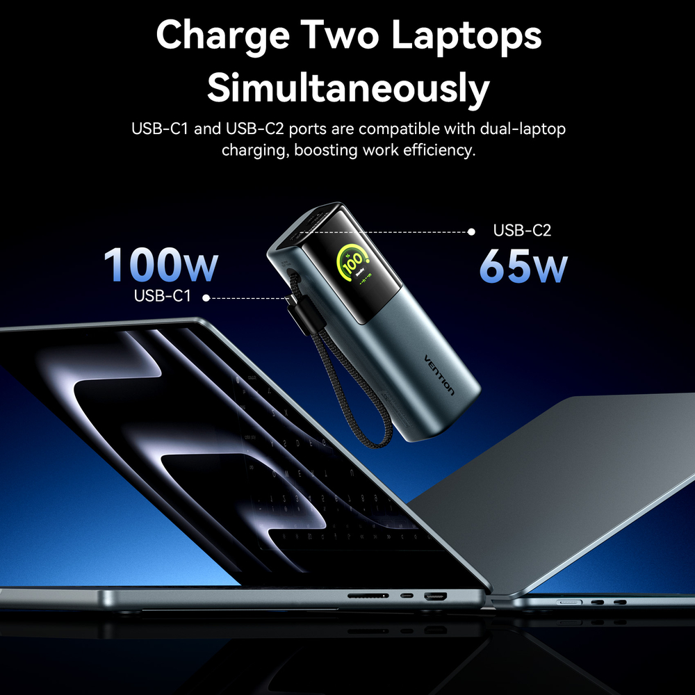 20000mAh Power Bank (USB-C + USB-C/USB-C/USB-A) 165W Gray TFT Display Type