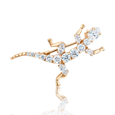 Брошь «Ящерица» из красного золота с фианитами