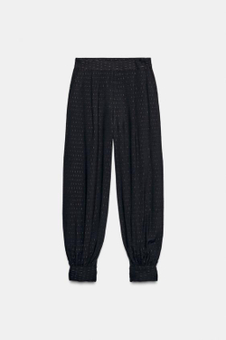 ZARA БРЮКИ-САМБУКИ С МЕТАЛЛИЗИРОВАННОЙ НИТЬЮ, ЧЕРНЫЙ