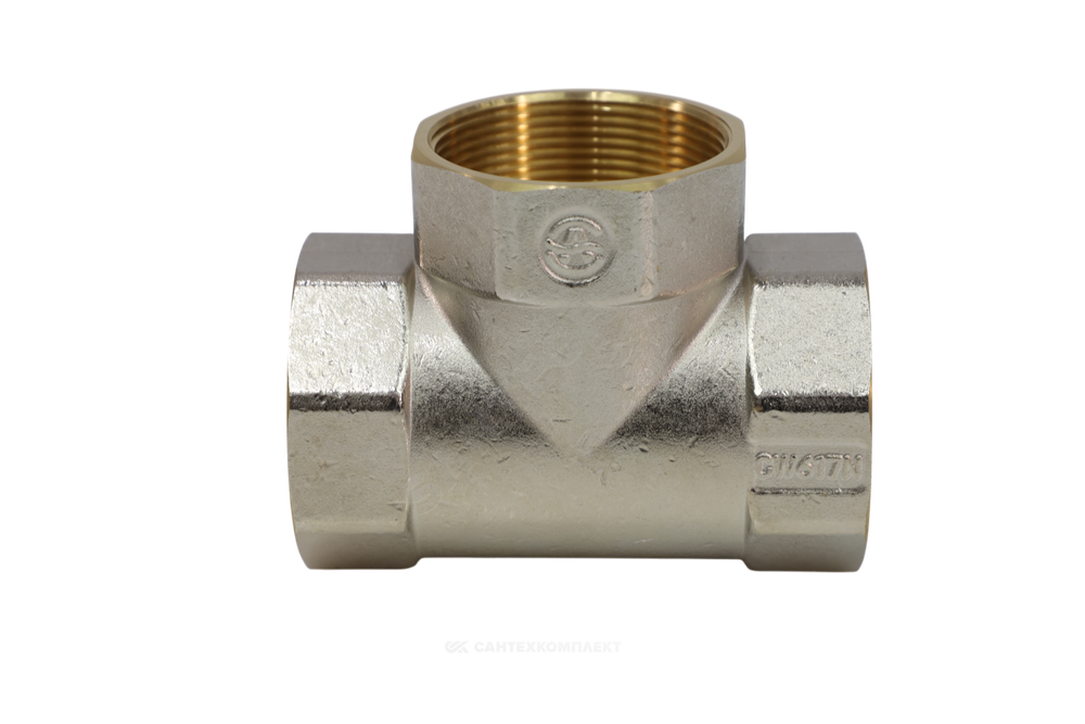 Тройник латунь никель Ду 40 (1 1/2") ВР/ВР 9007 ГОСТ 32585-2013 Aquasfera 9007-05