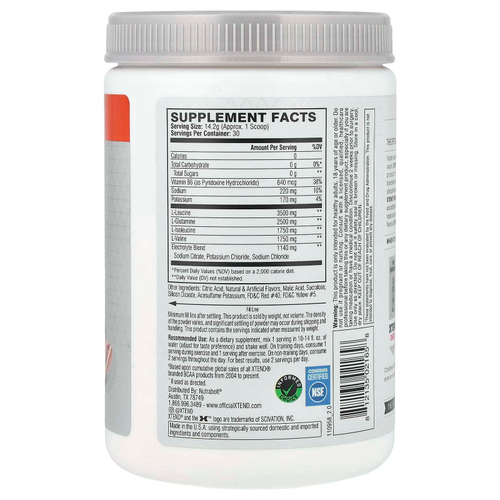 XTEND, The Original, 7 г аминокислот с разветвленной цепью (BCAA), со вкусом итальянского красного апельсина, 435 г (15,3 унции)