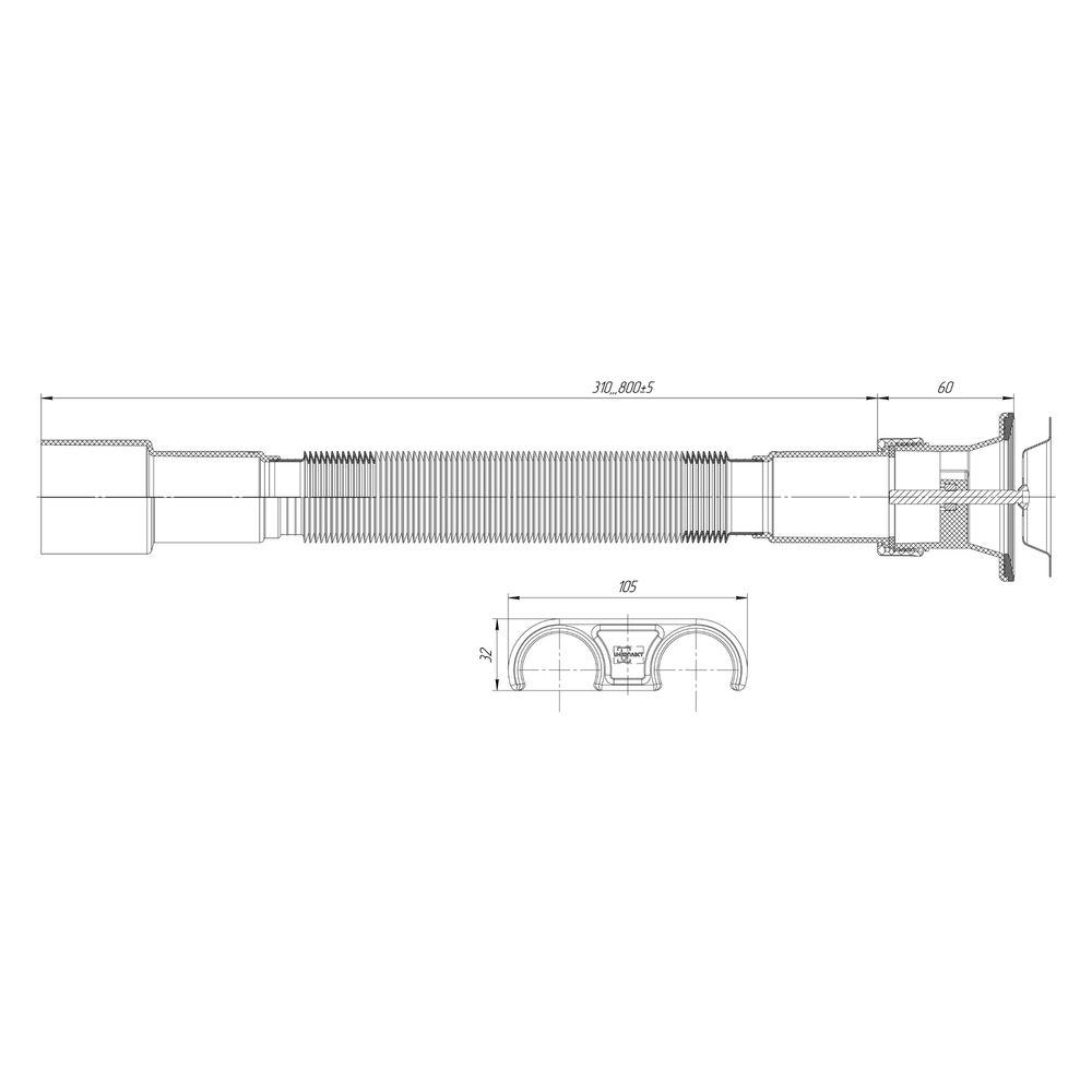 Гофросифон 1 1/2"*40*50 (800мм) GS3080 ИНКОПЛАСТ (винт М6*60)