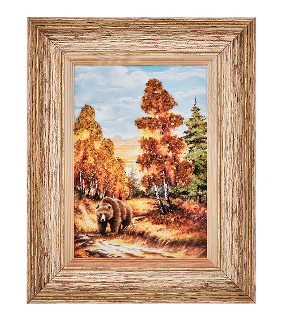 AMB-01/33 Картина «Хозяин леса» (с янтарной крошкой) пласт.рамка 33х42см