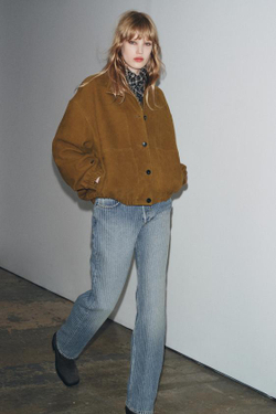 ZARA ДЖИНСЫ ZW COLLECTION ПРЯМОГО КРОЯ СО СРЕДНЕЙ ПОСАДКОЙ И ПОЛОСКАМИ, СИНИЙ