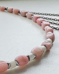 Комплект Чокер-обруч и Браслет-обруч. Розовый опал