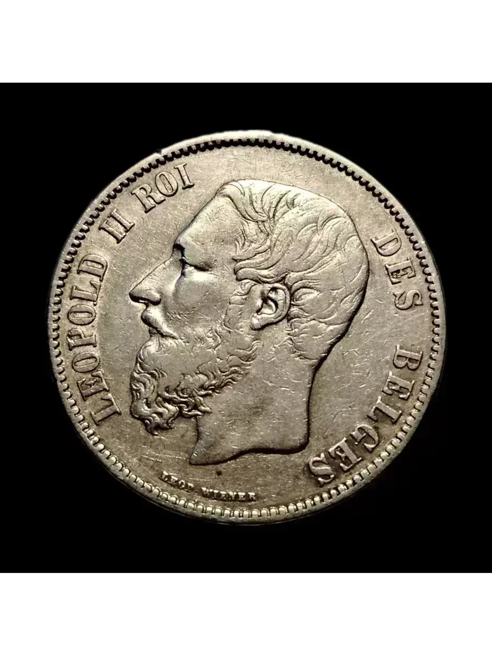Монета Бельгии 5 франков 1869 год "Леопольд II"