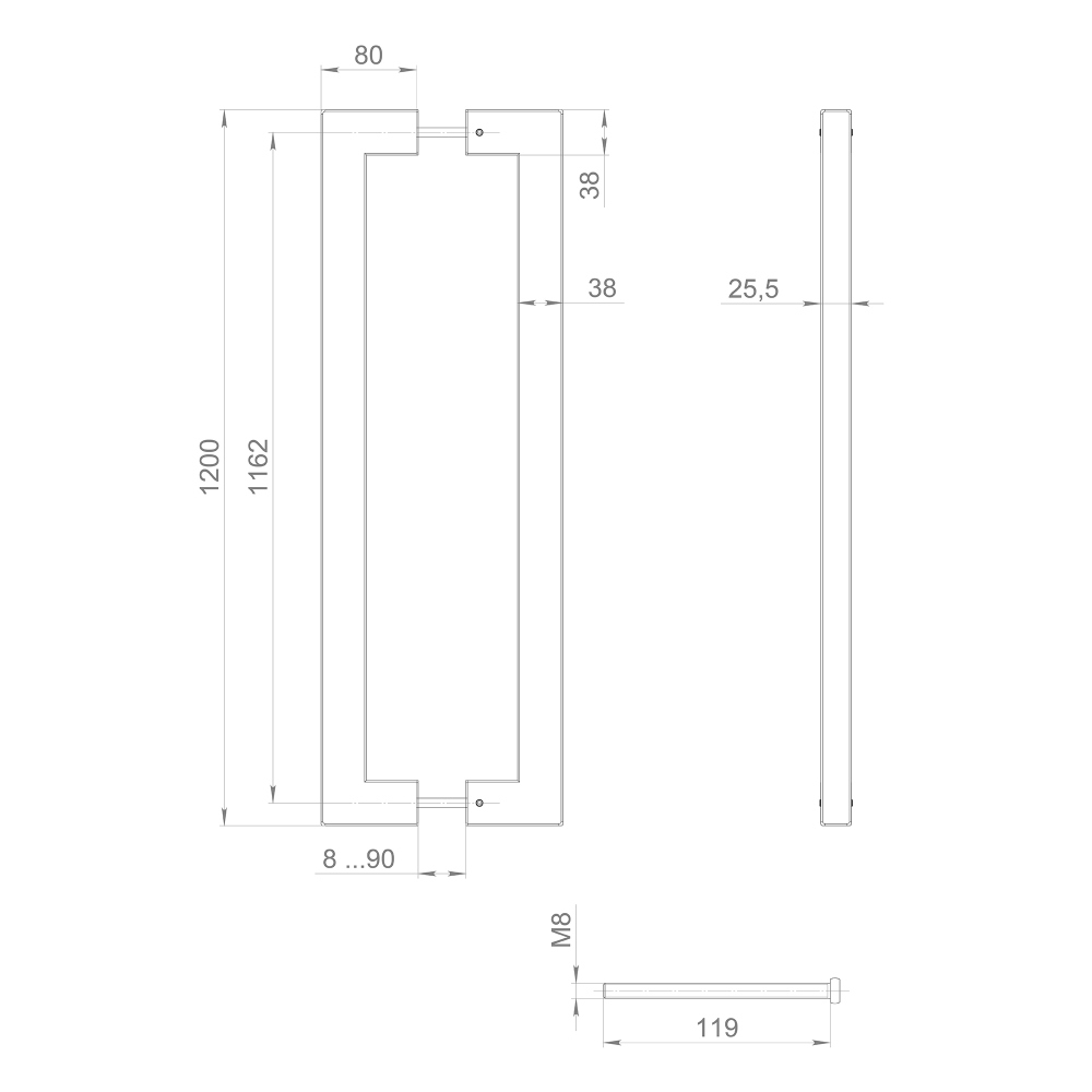 Ручка-скоба PULL.PH38/1200.26 INOX 304 (PH-26-38/1200-INOX) BLACK