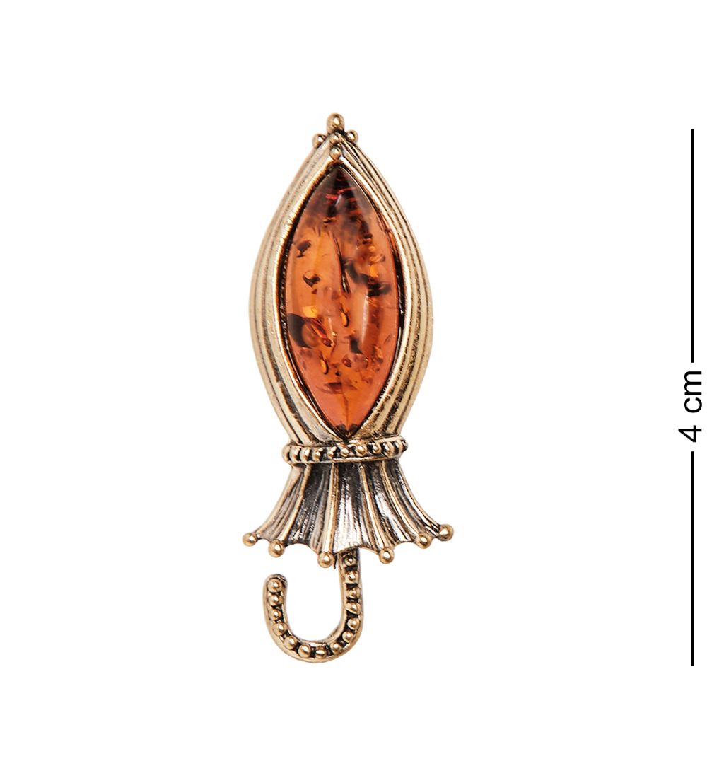 AM-2332 Брошь «Зонтик» (латунь, янтарь)