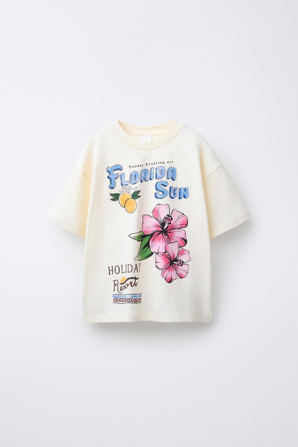 ZARA ФУТБОЛКА С ЦВЕТОЧНЫМ ПРИНТОМ, ЭКРЮ