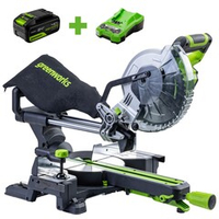 Торцовочная пила акк. Greenworks GD24MS216, 24V, б/щ, 4800 об/мин, 216x30мм,рез 65х310мм,с 1хАКБ 4Ач и быстрым ЗУ (1501707UB)