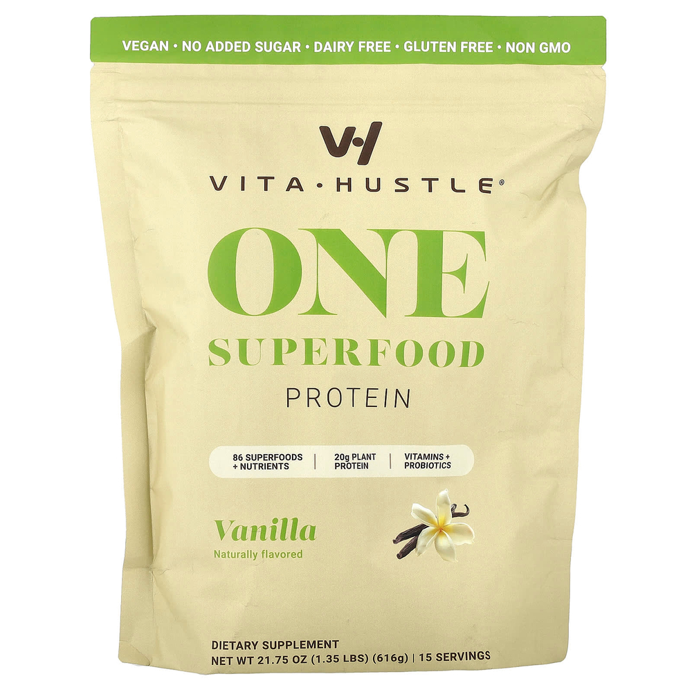 VitaHustle, One Superfood Protein, ванильный вкус, 616 г (1,35 фунта)