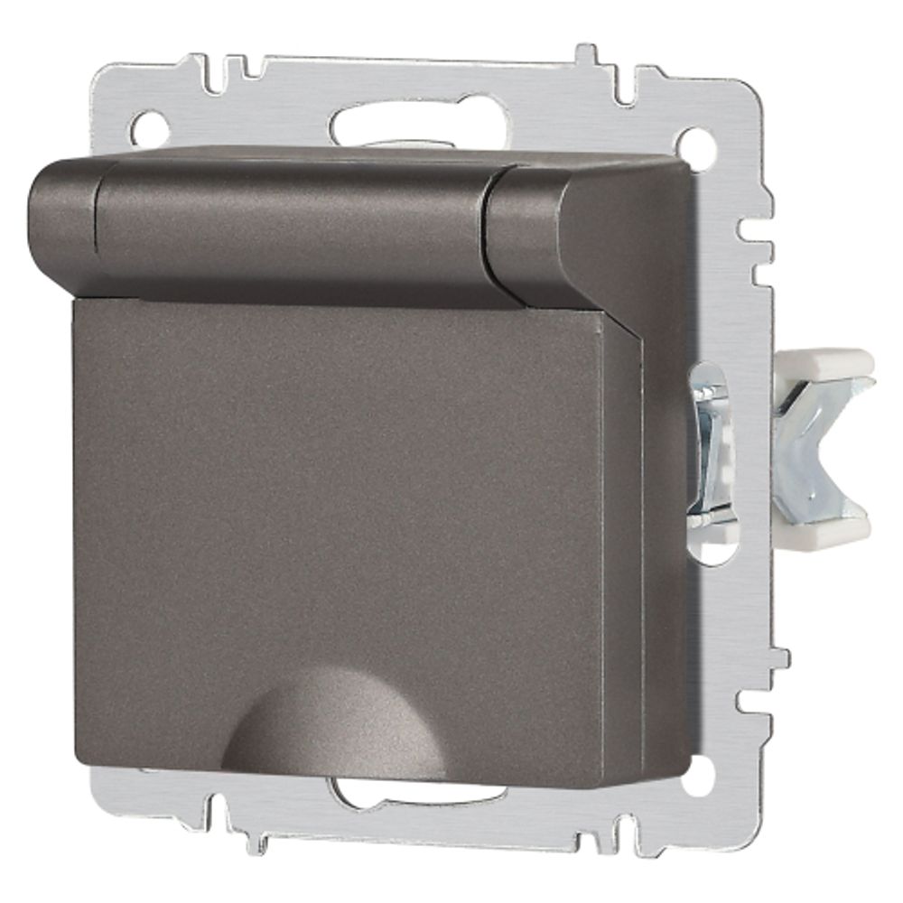 Розетка Intro Accent 6-203-09 с заземлением 2P+E Schuko с крышкой 16А-250В IP20 СУ AL/CU титан | Intro