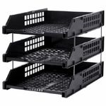 Лоток горизонтальный Brauberg Grand office, набор 3шт, на метал. стержнях, черный