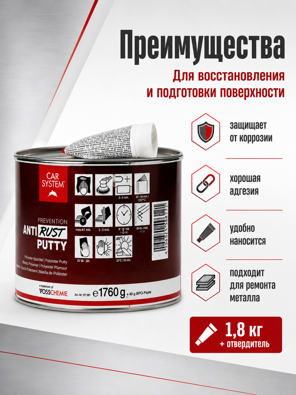 Шпатлевка CAR SYSTEM Anti Rust 1,8кг (к-т)