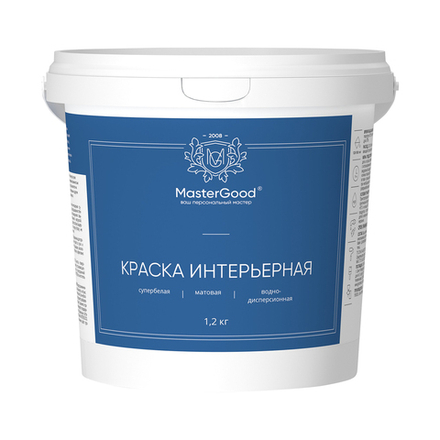 Краска интерьерная MasterGood, акриловая, матовая, 1,2 кг, белая