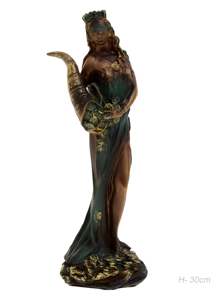 Статуэтка Фортуна в диадеме с рогом изобилия в зеленом платье, полистоун 30 см