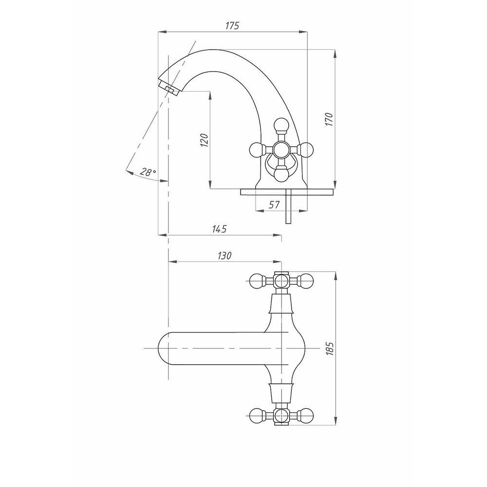 Смеситель для раковины 1/2 кер ПРОФСАН ПСМ-712-89 "СТАНДАПРТ А" литой, под "шпильку" б/подв,ХРОМ