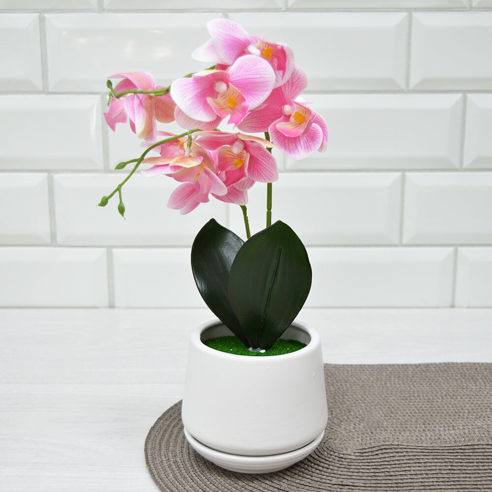 Цветы искусственные в кашпо, керамика/PVC (розовый)