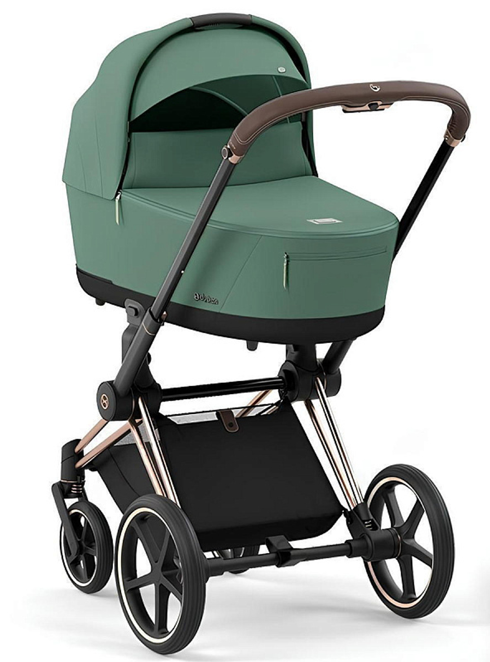 Коляска 3 в 1 Cybex Priam IV Rosegold complete и автокресло Aton B2 i-Size Steel Grey Leaf Green