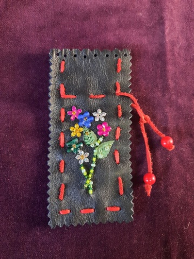 Мешочек под украшения, кожа,  бисер