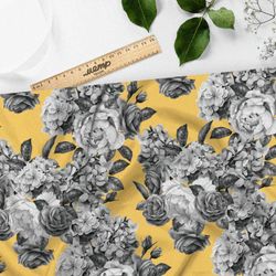 Ткань интерлок черно-белые розы