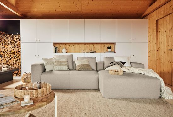 Диван 3-х местный Blok с правым шезлонгом бежевый 300 см