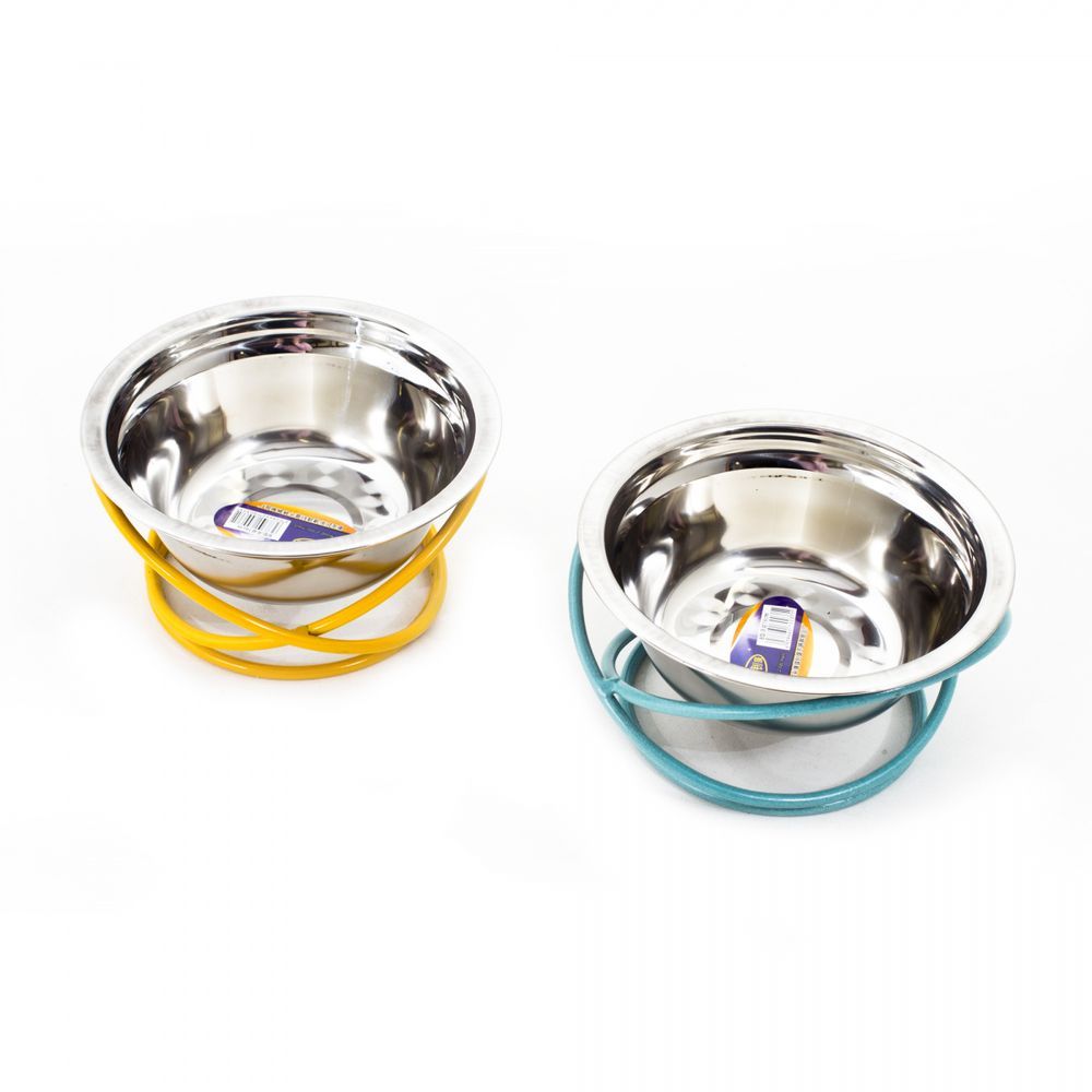 Кормушка напольная для животных одинарная с металлической миской/D-16см 500мл,/ высота 8 см, цвета в ассотрименте