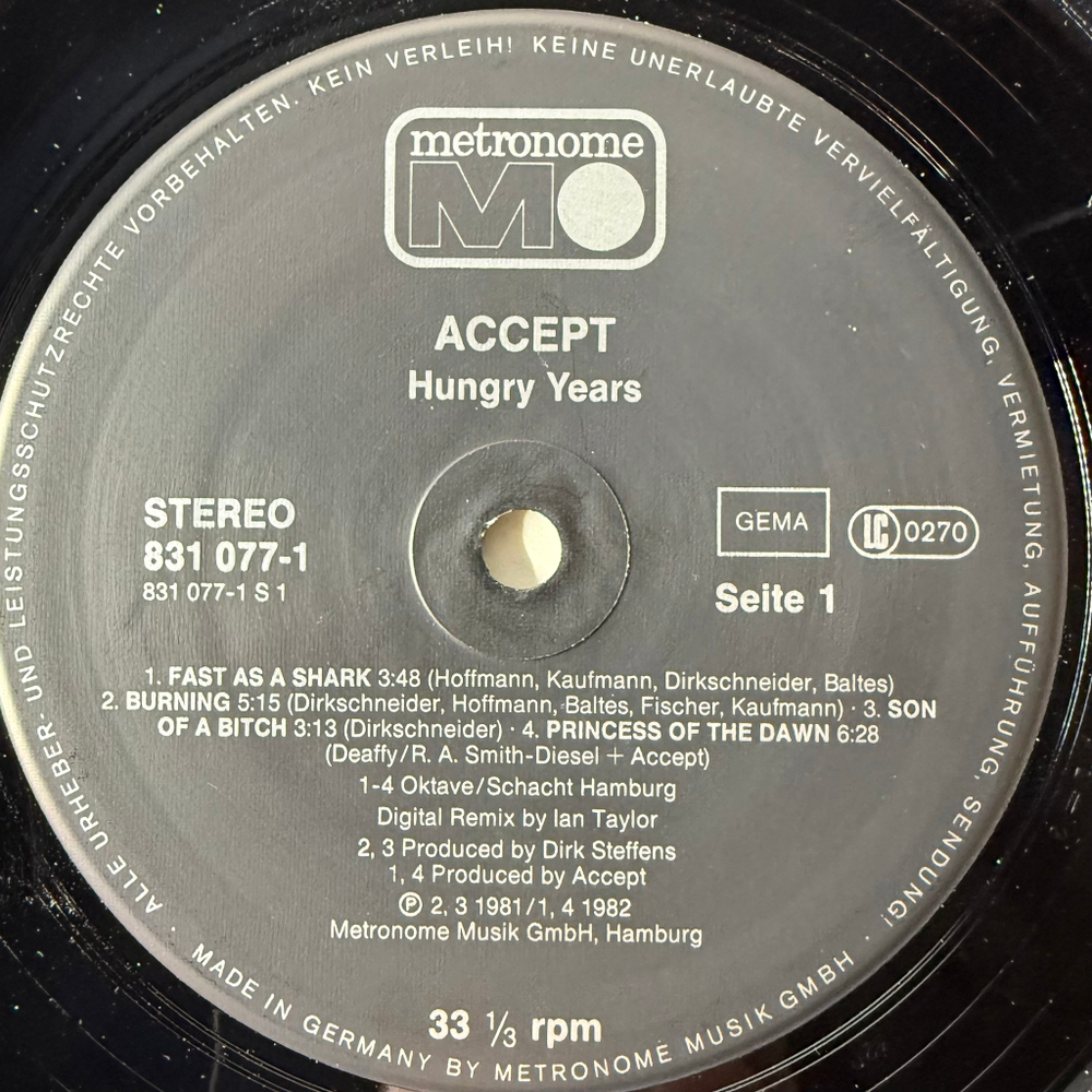 Accept ‎– Hungry Years (Германия 1987г.)