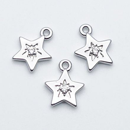 Подвеска Звезда, цвет серебро (родий), фианит, размер 10,5*9 мм, цена за 1 шт