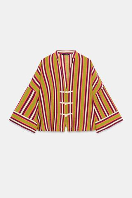 ZARA РУБАШКА В ПОЛОСКУ С ЗАСТЕЖКАМИ-ТОГГЛ, РАЗНОЦВЕТНЫЙ