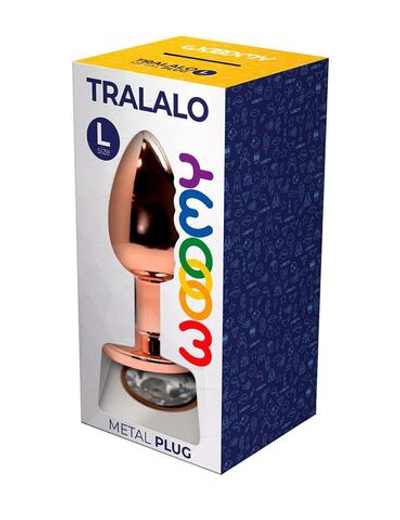 Золотистая анальная втулка Wooomy Tralalo L с прозрачным кристаллом - 9 см. (Цвет: розовый)