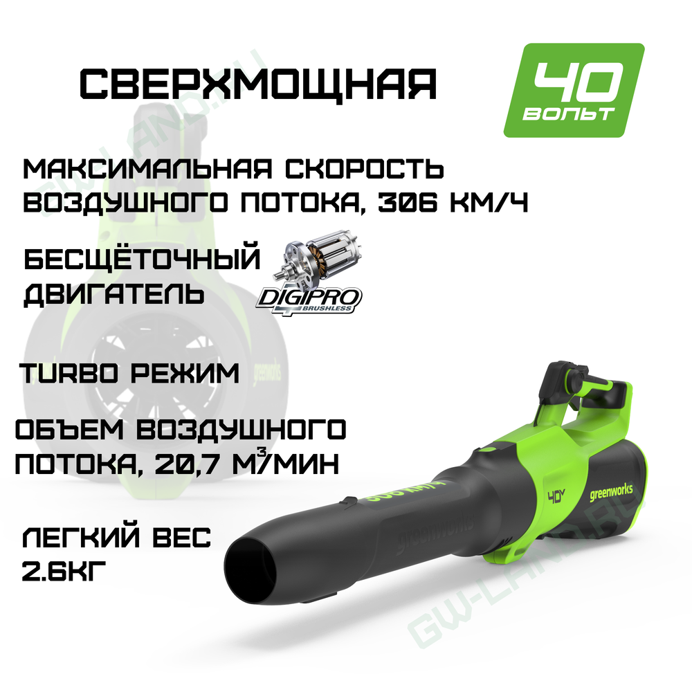 Воздуходувка аккумуляторная Greenworks Арт. 2408207, 40V