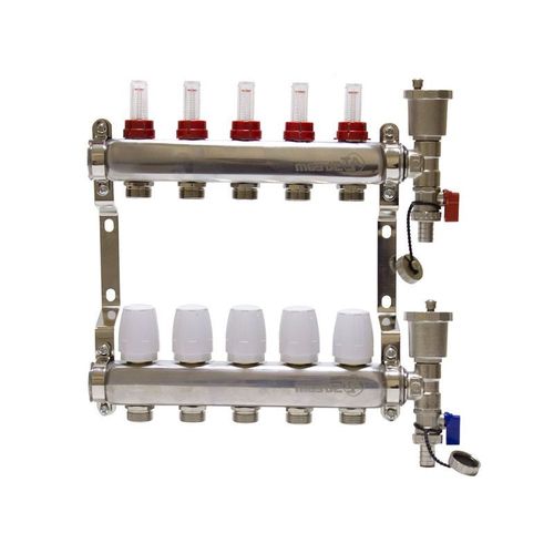 Коллекторная группа 1" евроконус 3/4" на 5 выходов с расходомерами Altstream