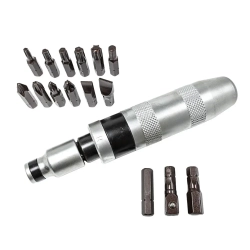 Отвертка ударная с набором бит и адаптерами,17пр.1/2''(F)х5/16''(F) 5/16''(М)x1/2''(М)(PH2,3,PZ2,3,SL9,11мм,Torx 25,30,40,45,50,Hex 6,8,10ммх36мм)в ке FORCEKRAFT FK-5171