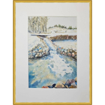 Картина авторская акварельная в паспарту 30х40 см на стену для интерьера "Нижний водопад в Веребково"