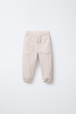 ZARA БРЮКИ-ДЖОГГЕРЫ ИЗ ЭЛАСТИЧНОГО ТВИЛА, ЭКРЮ