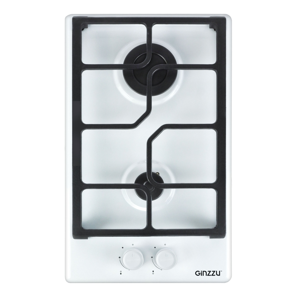 Газовая панель Ginzzu HCG-205, 2 конфорки, белая эмалированная рабочая поверхность
