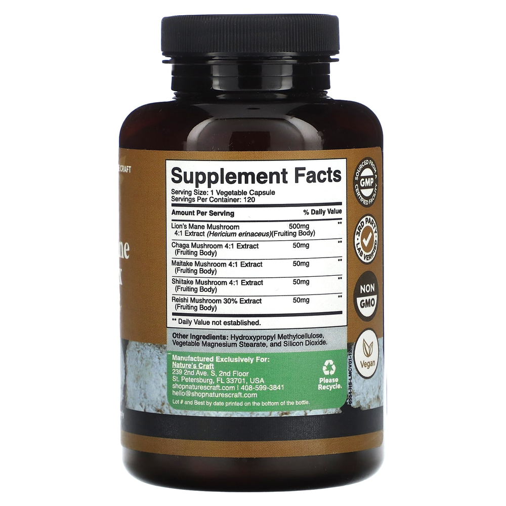 Nature's Craft, ежовик гребенчатый, комплекс, 120 капсул