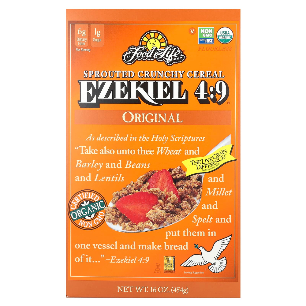 Food For Life, Иезекииль 4: 9, хрустящие хлопья с ростками, оригинальные, 454 г (16 унций)