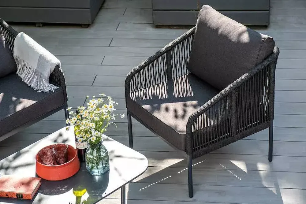 "Канны" лаунж-зона 4-местная плетеная из роупа (веревки), цвет темно-серый