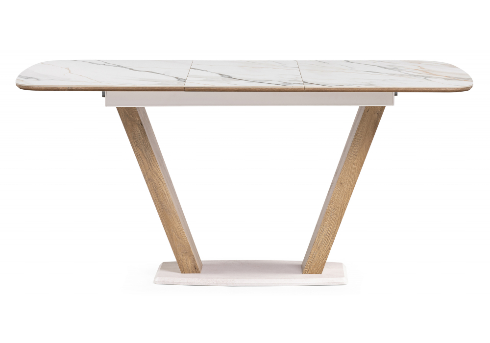 Керамический стол Woodville Петир 120(160)х80х75 gilt white, дуб монтана